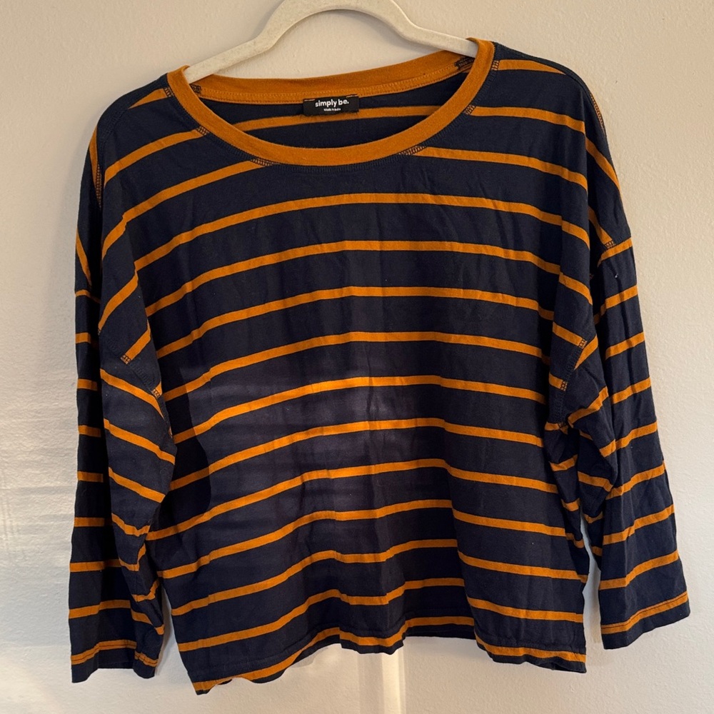 Simply Be Navy and Mustard Striped Top